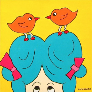 lady with birds on her head, Karin Konoval
